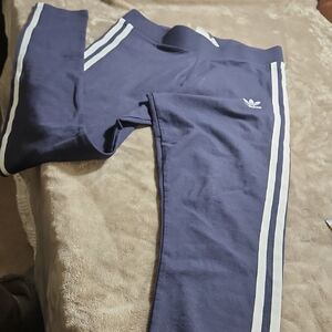 Adidas Women's Navy Leggings with White Stripes